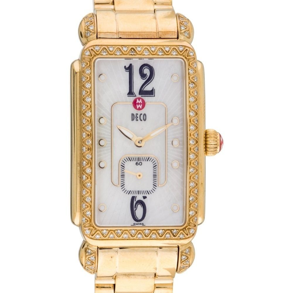 Michele Gold Tone Deco Watch! Retail $2600!